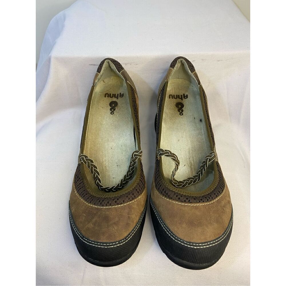 Ahnu Womens US 8.5 Olivia Wedge Brown Leather Heels Mary Janes Comfort Heel 3 in